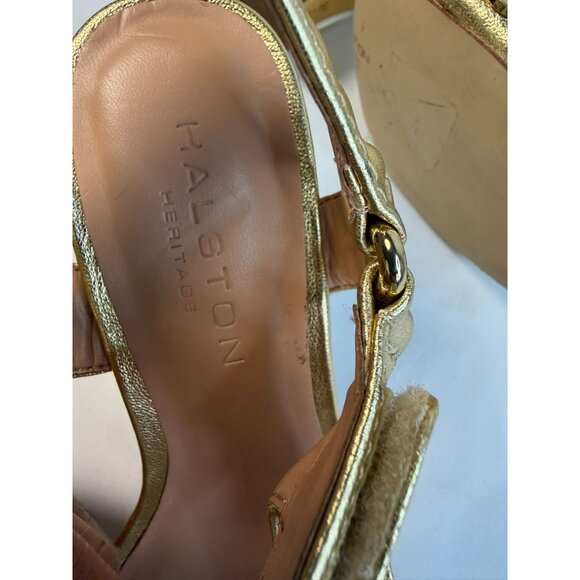 Halston Heritage Mica Sandal Womens Size 5.5M Gold & Bronze Studded Block Heel - Picture 12 of 15